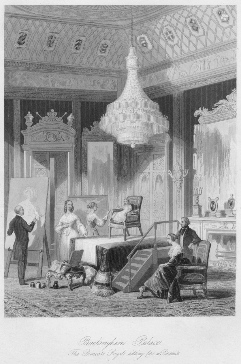Buckingham Palace. The Princess Royal sitter for et portrett, c1841 av William Radclyffe