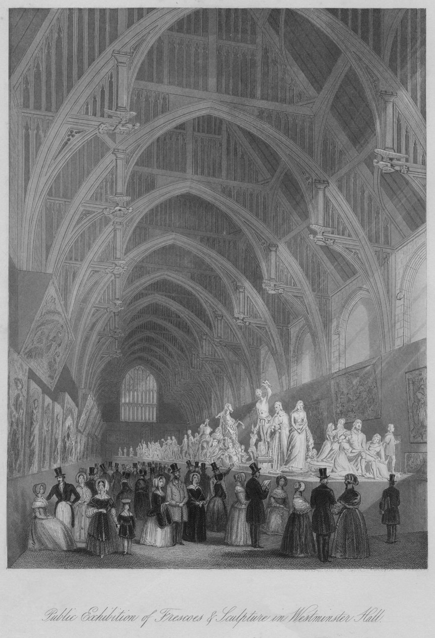 Offentlig utstilling av fresker og skulpturer i Westminster Hall, c1841 av William Radclyffe