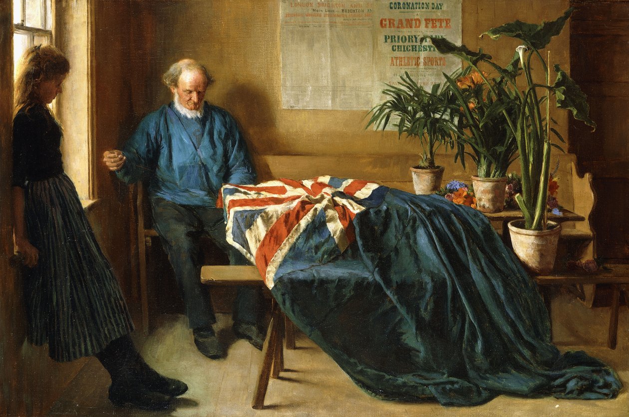 Forberedelse til Coronation Day, Chichester, ca. 1902 (olje på lerret) av William Rainey