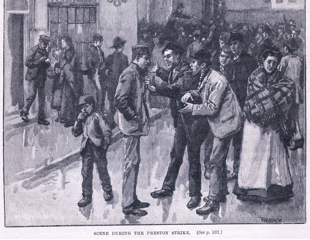 Scene under Preston Strike 1856 AD av William Rainey