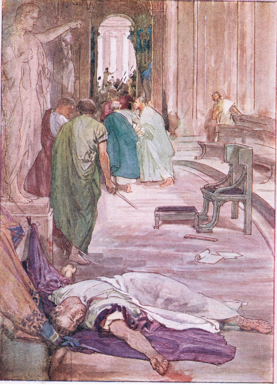 Mordet på Cæsar, fra Plutarch Lives utgitt av T C & E C Jack Ltd, 1920-tallet av William Rainey