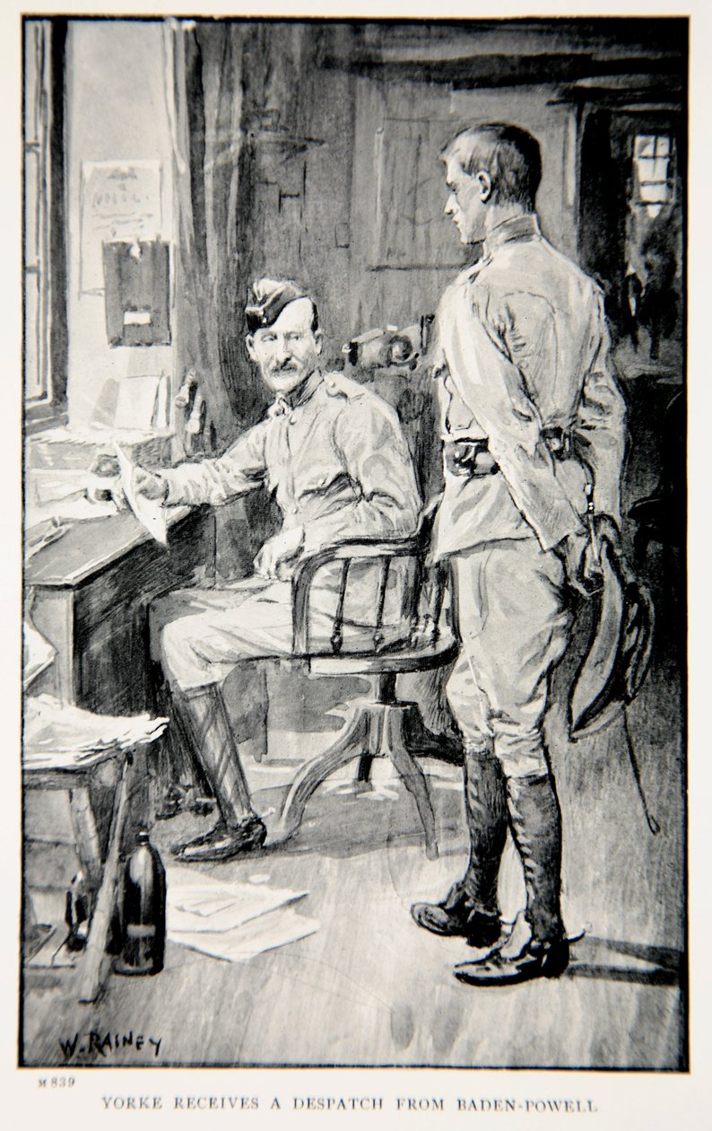 Yorke mottar en sending fra Baden-Powell, en illustrasjon fra 