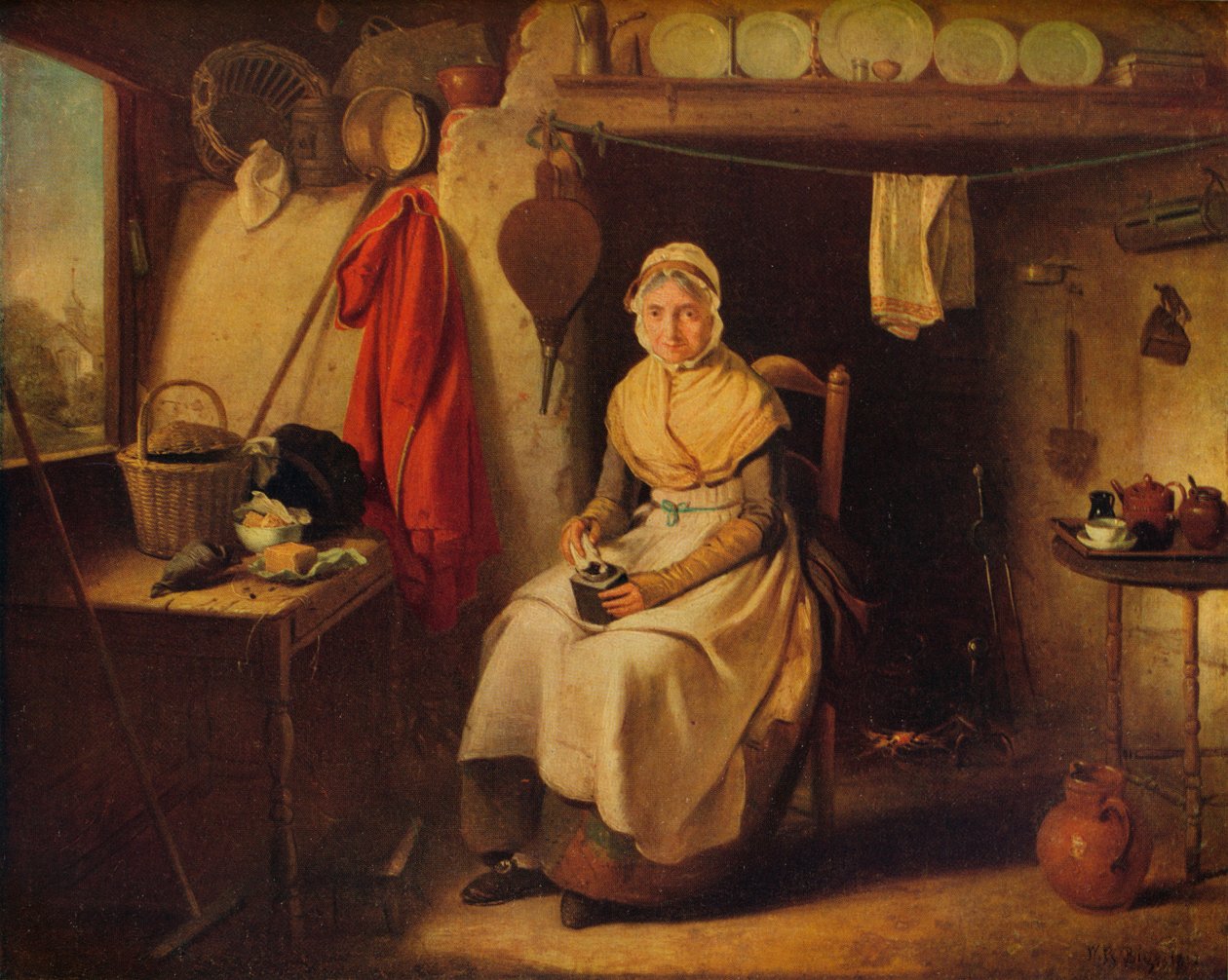 Hytteinteriør, i Lexden, Essex, 1802 av William Redmore Bigg