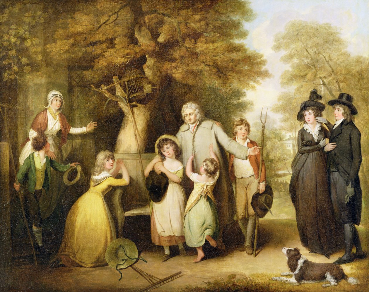 Den velvillige arvingen eller leietakeren gjenopprettet til sin familie (olje på lerret) av William Redmore Bigg