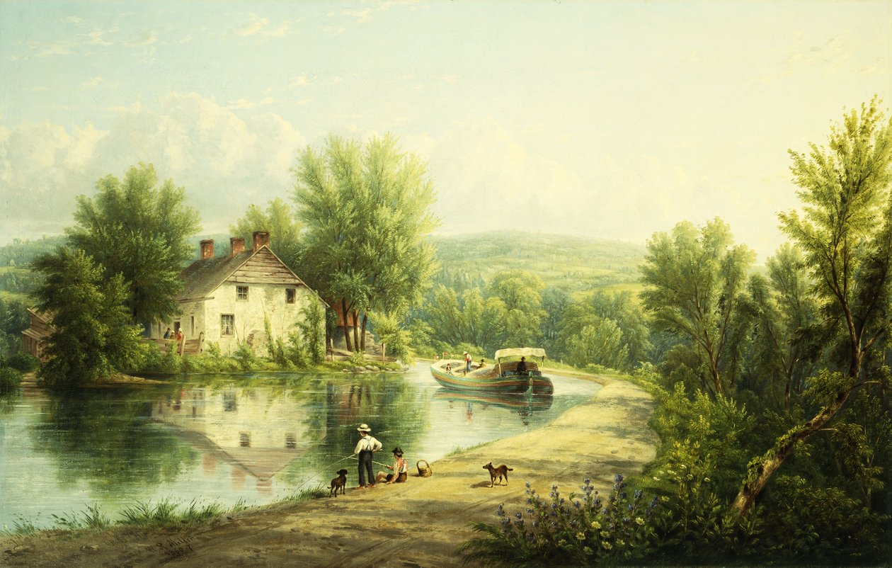 På Rondout-kanalen, Rosendale, 1886-87 av William Rickarby Miller