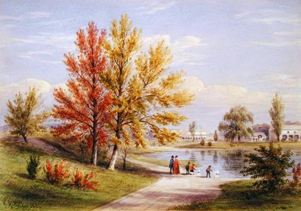 The Upper Lake, Central Park, New York City av William Rickarby Miller