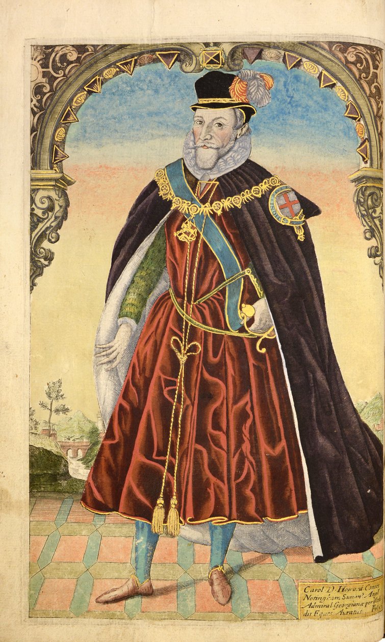 Charles Howard, First Earl of Nottingham, fra Honor Military, og Civill, William Segar, pub. Robert Barker, London, 1602 (håndfarget gravering) av William Rogers