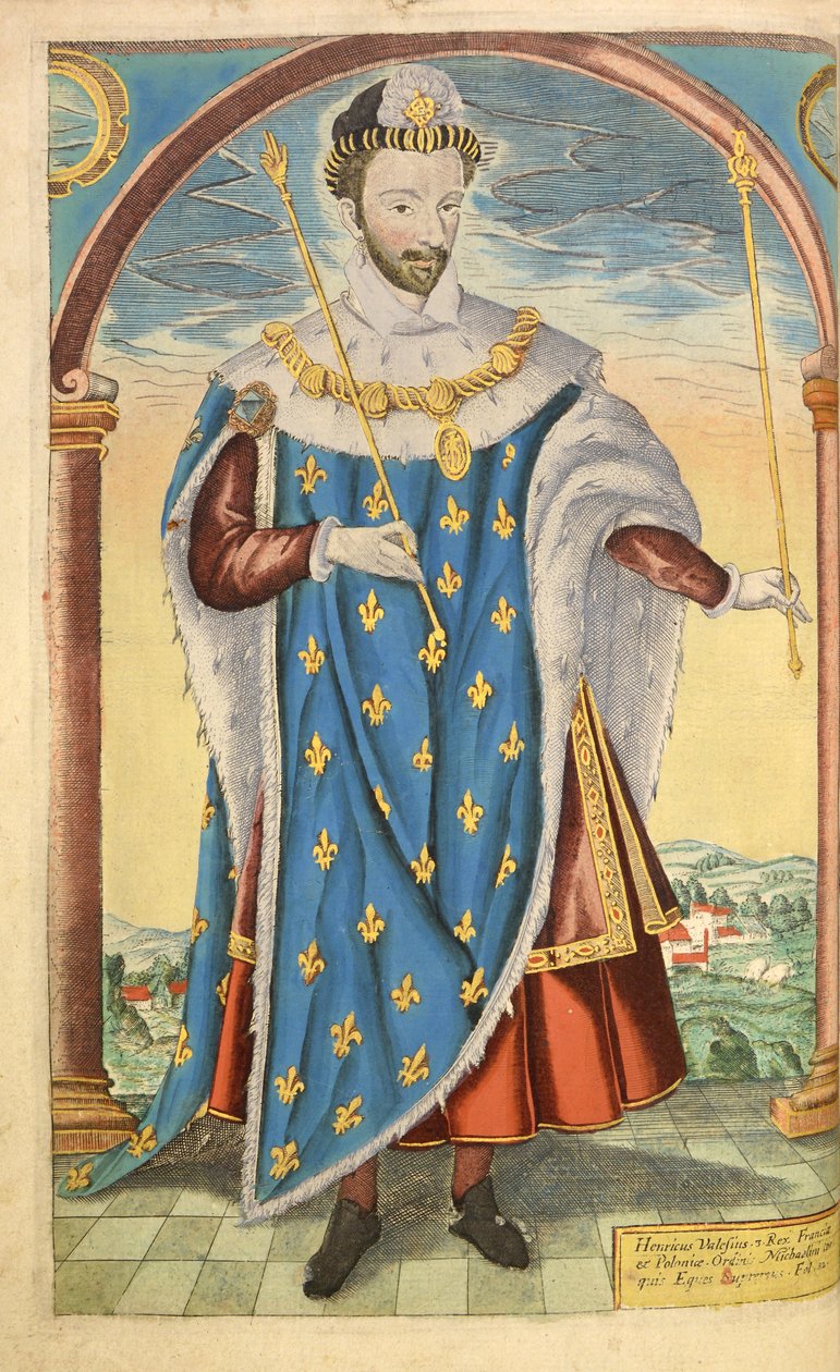 Henry III av Frankrike, fra nHonor Military, og Civill, William Segar, pub. Robert Barker, London, 1602 (håndfarget gravering) av William Rogers