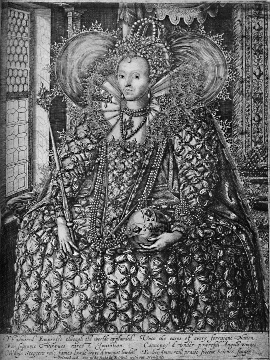 Dronning Elizabeth står i et rom med et gittervindu, c1592 1903 av William Rogers
