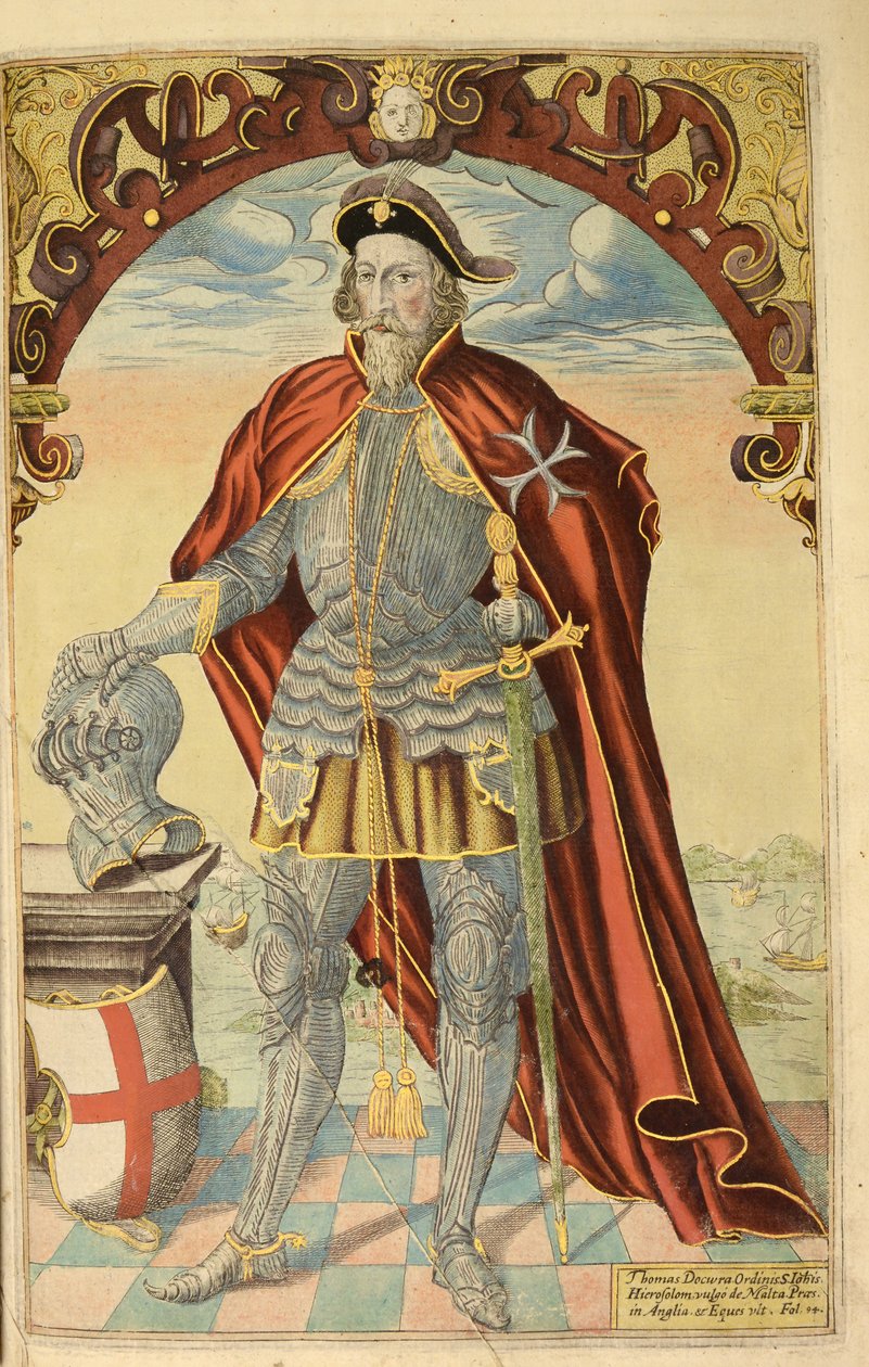 Sir Thomas Docwra, fra nHonor Military, og Civill, William Segar, pub. Robert Barker, London, 1602 (håndfarget gravering) av William Rogers