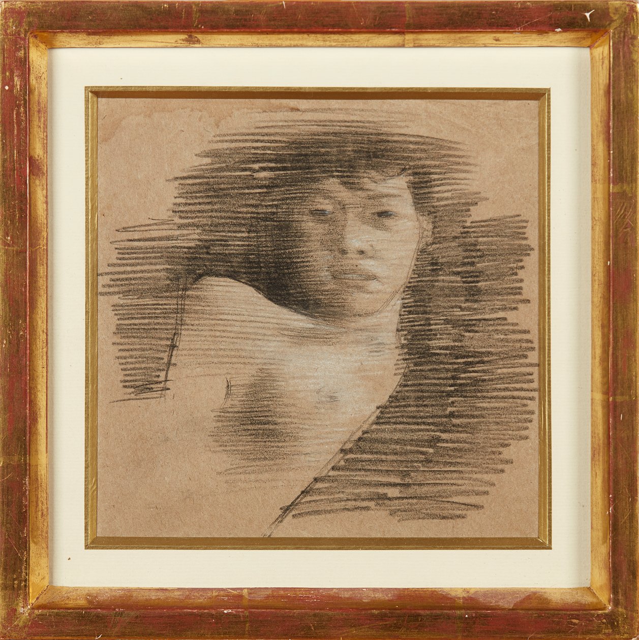 Jente i Paris (fargestift og hvitt kritt) av William Rothenstein