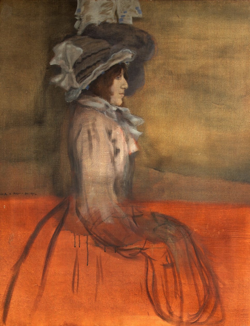 Portrett av en dame i hatt av William Rothenstein