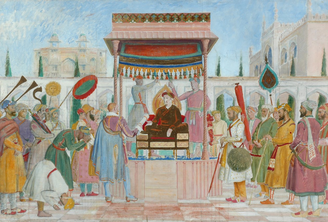 Sir Thomas Roe ambassade til domstolen i Jahangir (olje og blyant på lerret) av William Rothenstein