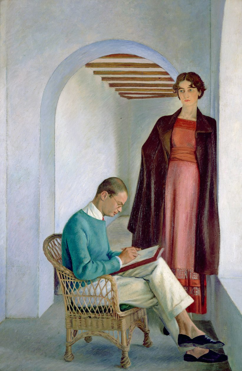 Kunstnerens sønn og hans kone eller to figurer i et interiør, ca. 1930-35 (olje på lerret) av William Rothenstein
