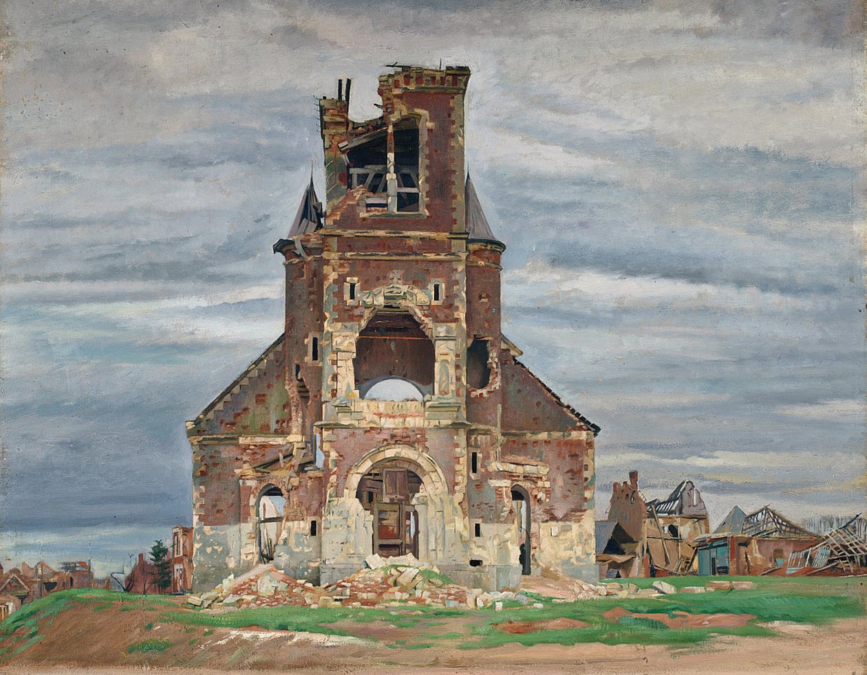 Kirken i Bourlon (olje på lerret) av William Rothenstein