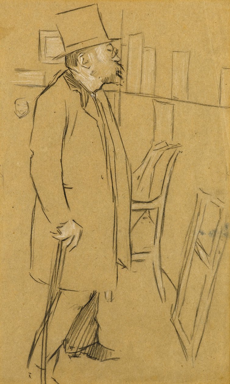 Kjenneren - Muligens et portrett av Mons. Julien, ca. 1890 (kull og hvitt kritt på papir) av William Rothenstein