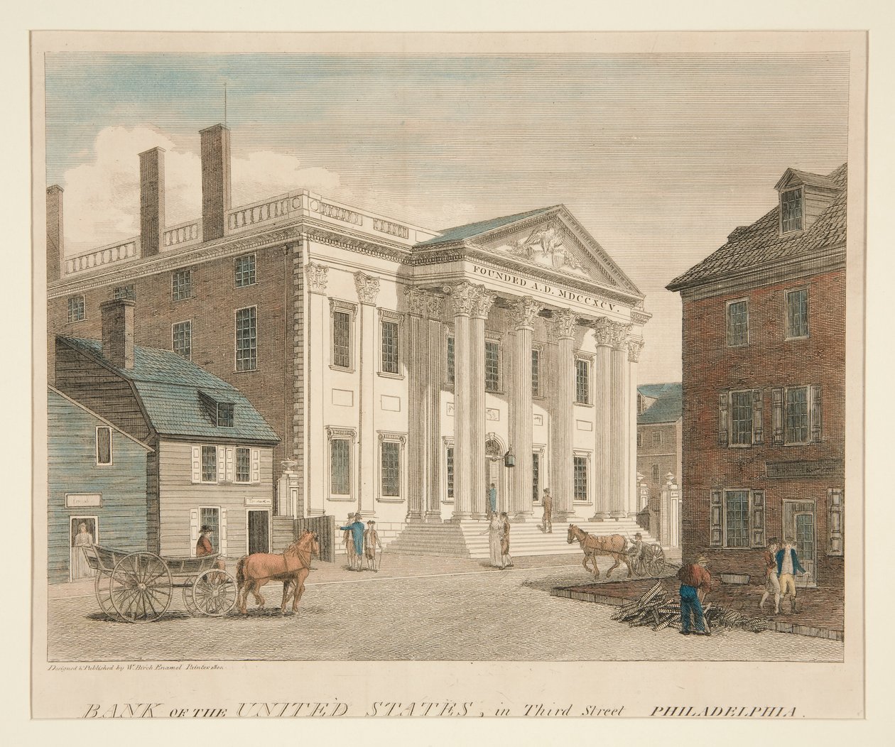 Bank of the United States, i Third Street Philadelphia av William Russell Birch
