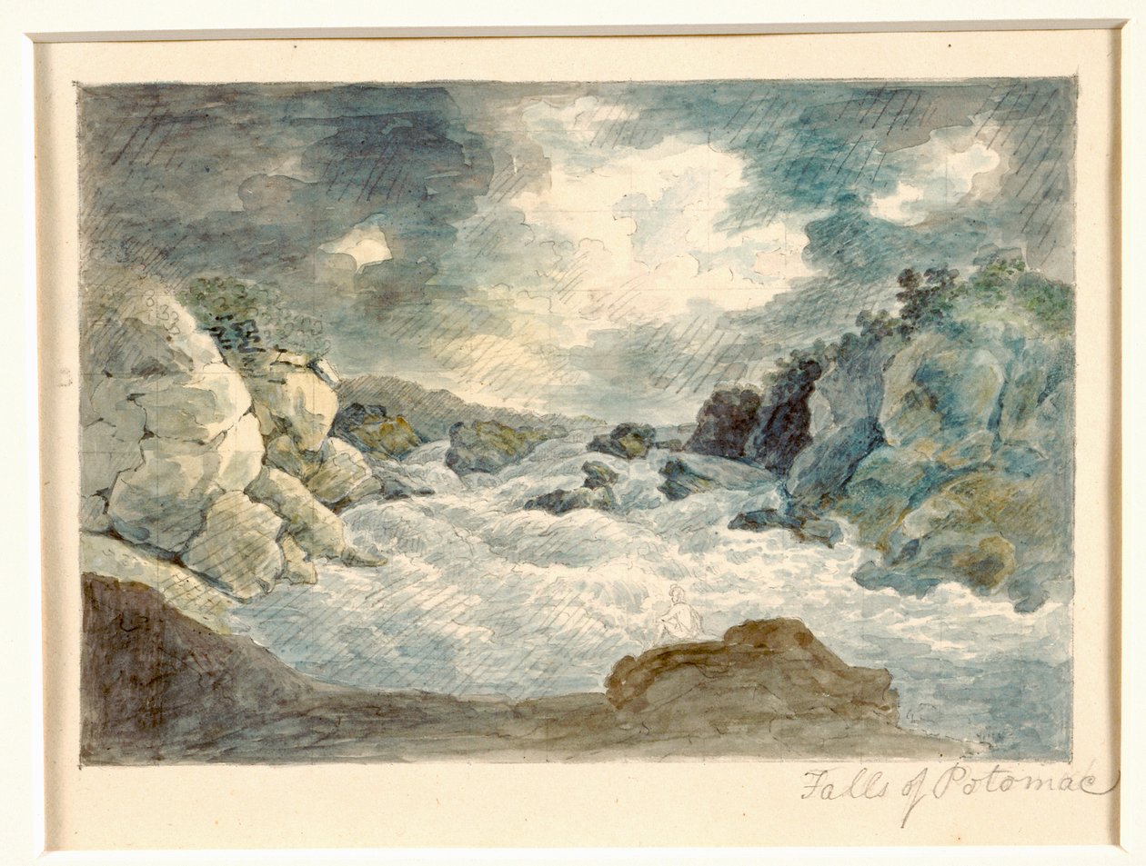 Falls of the Potomac, ca. 1800-10 (blyant og akvarell på papir) av William Russell Birch