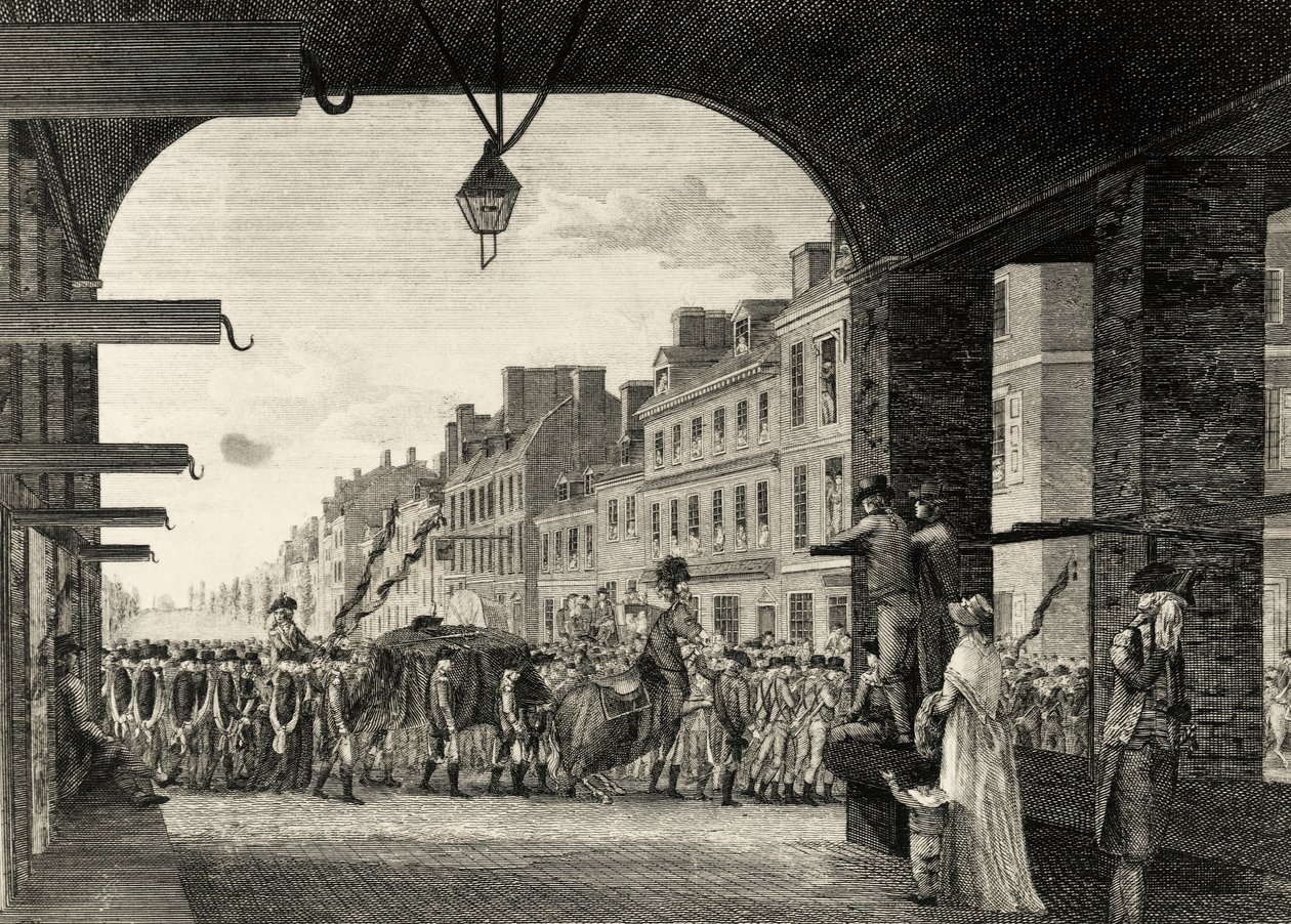 Begravelsesfølget til George Washington langs High Street i Philadelphia av William Russell Birch