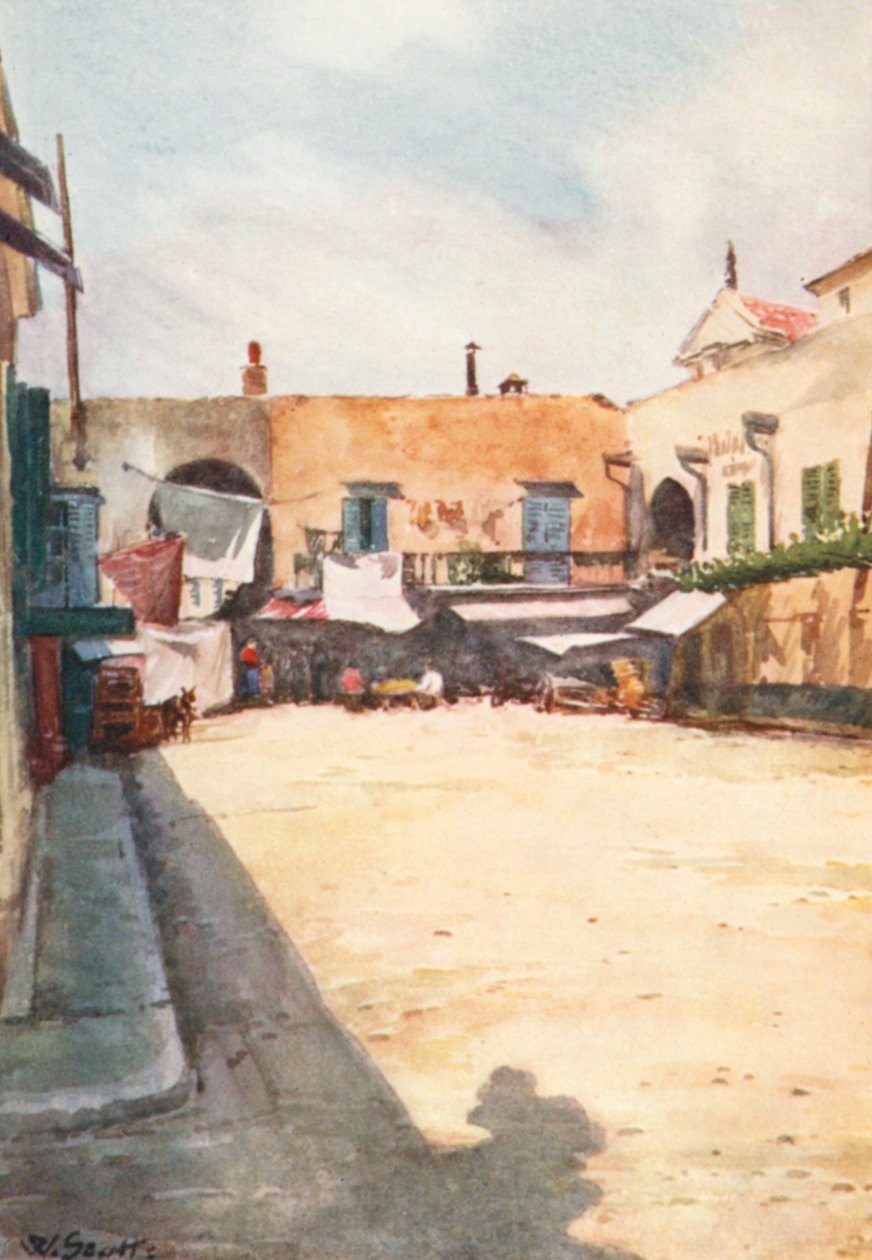 Et hjørne nær markedet, Nice (fargelitografi) av William Scott
