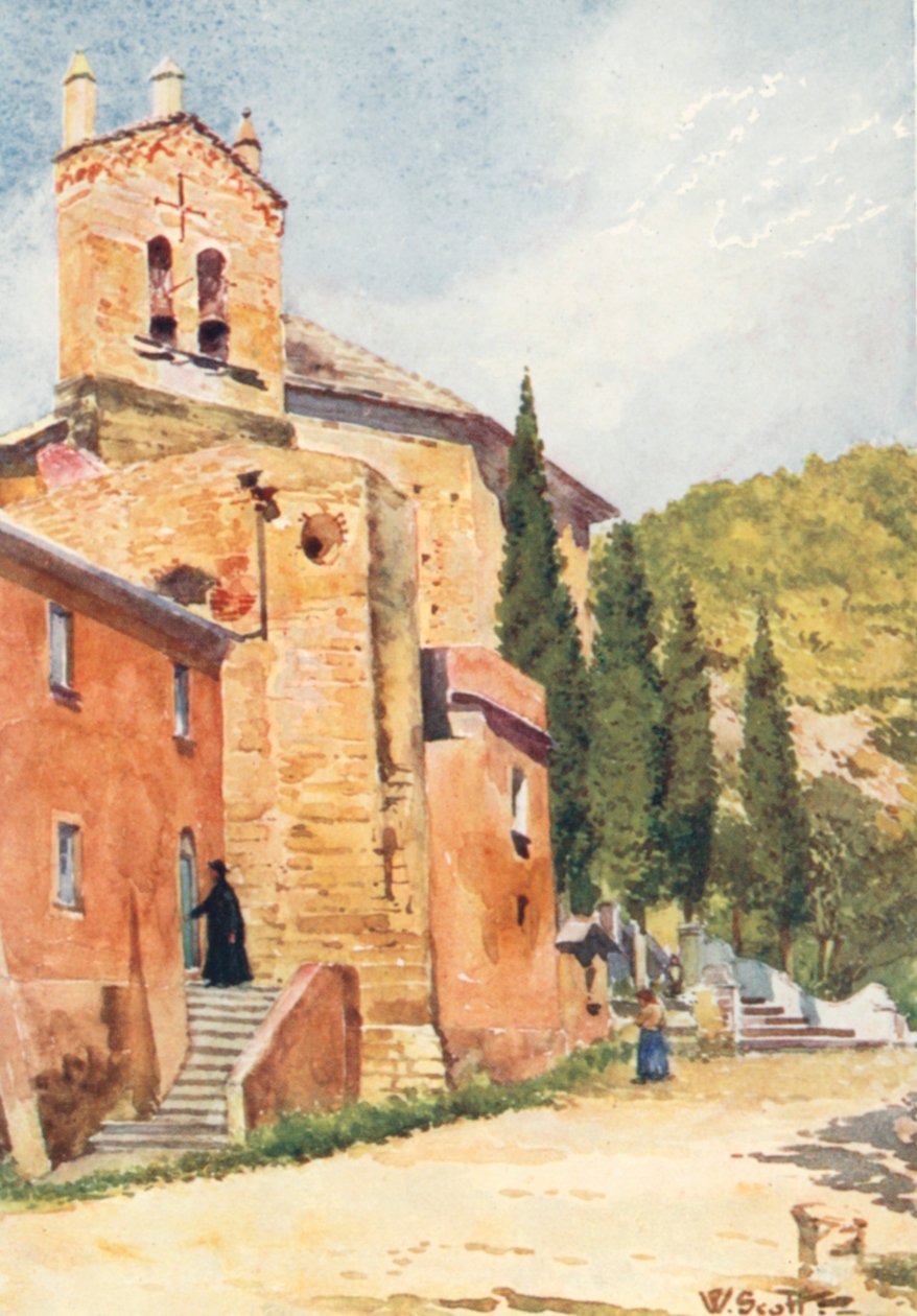 Church of Perti, nær Castello Gavone (farge litho) av William Scott