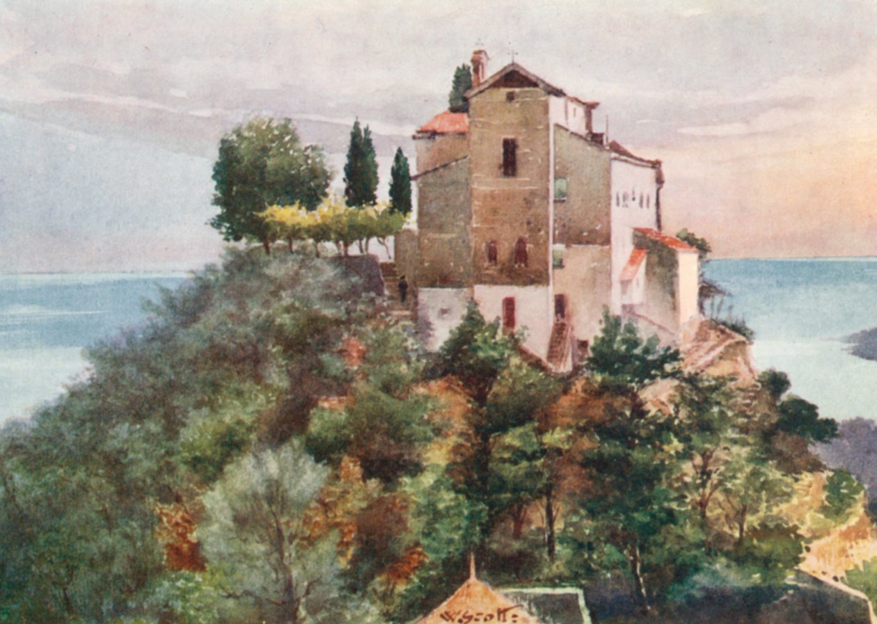 Annonciade-klosteret, Mentone, sett fra nord (fargelitografi) av William Scott