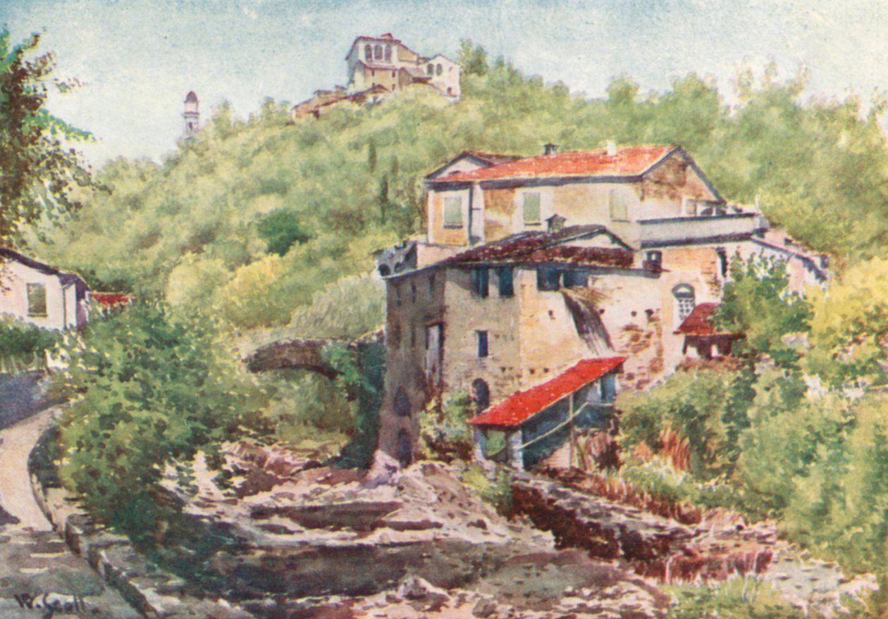 Olivenmølle, Dolcedo (fargelitografi) av William Scott