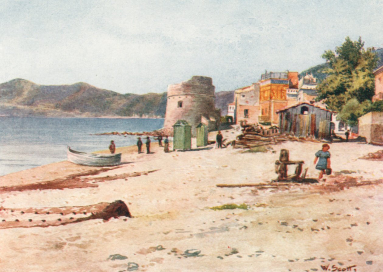 På kysten, Alassio (fargelitografi) av William Scott