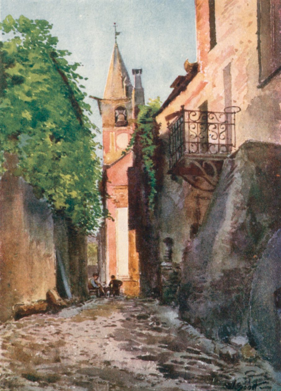Gate i Villanuova, nær Albenga (farge litho) av William Scott