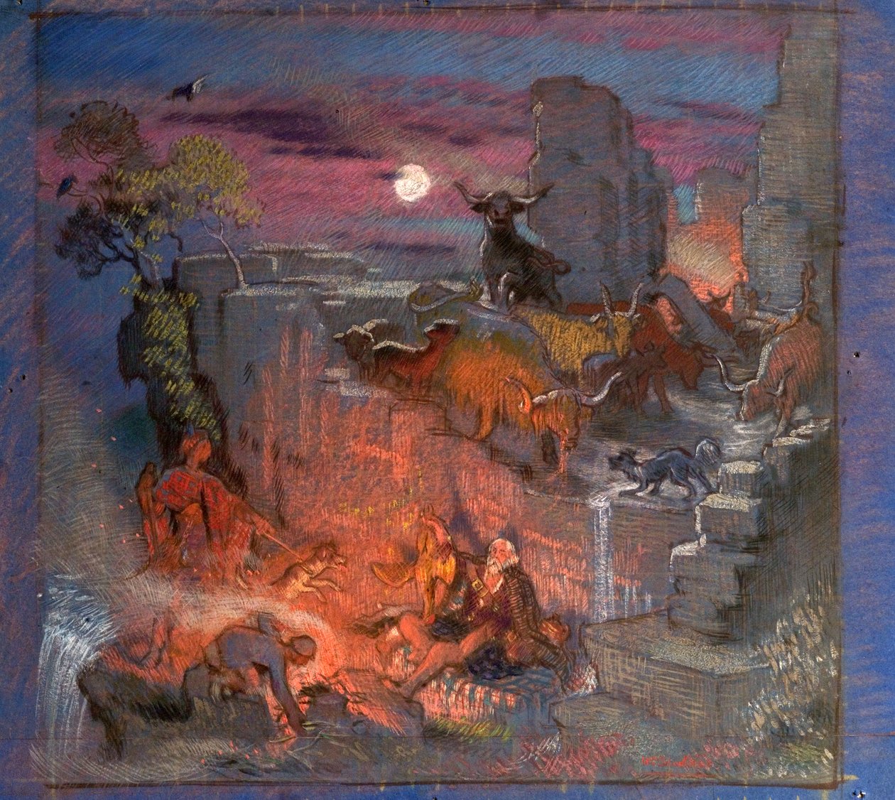 Study for Highland Raiders, ca. 1918 (olje på papir) av William Shackleton