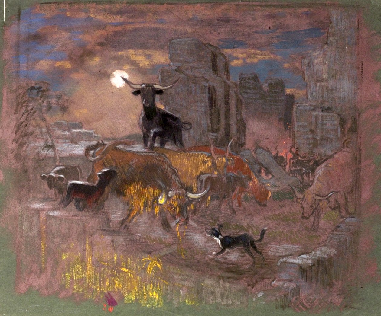 Studie for Highland Raiders. ca. 1918 (olje på papir) av William Shackleton