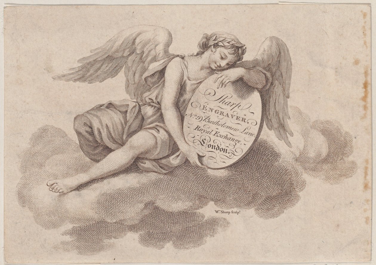 Byttekort for William Sharp, gravør, 1700-tallet. av William Sharp