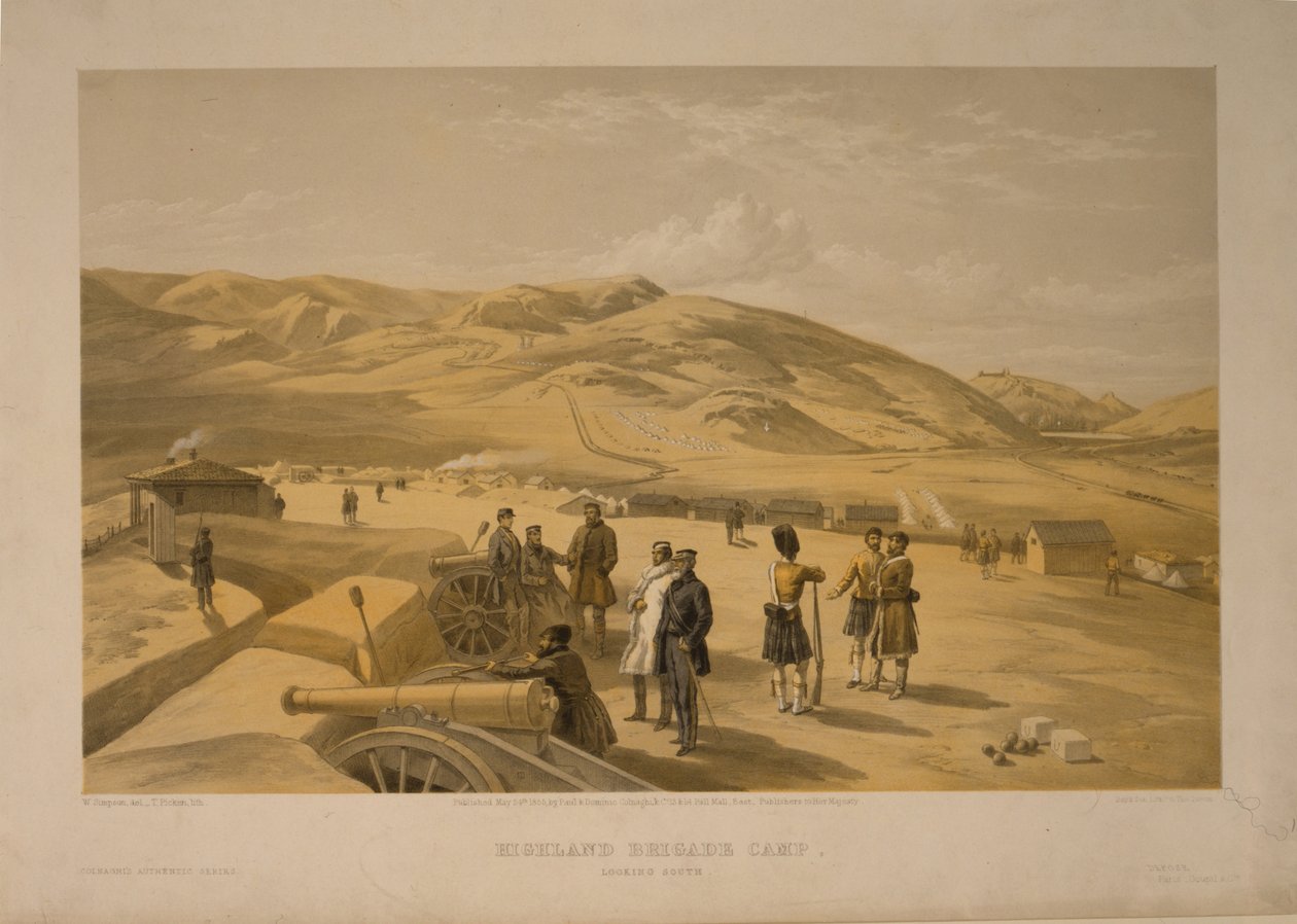 Highland Brigade leir, 1855 av William Crimea Simpson