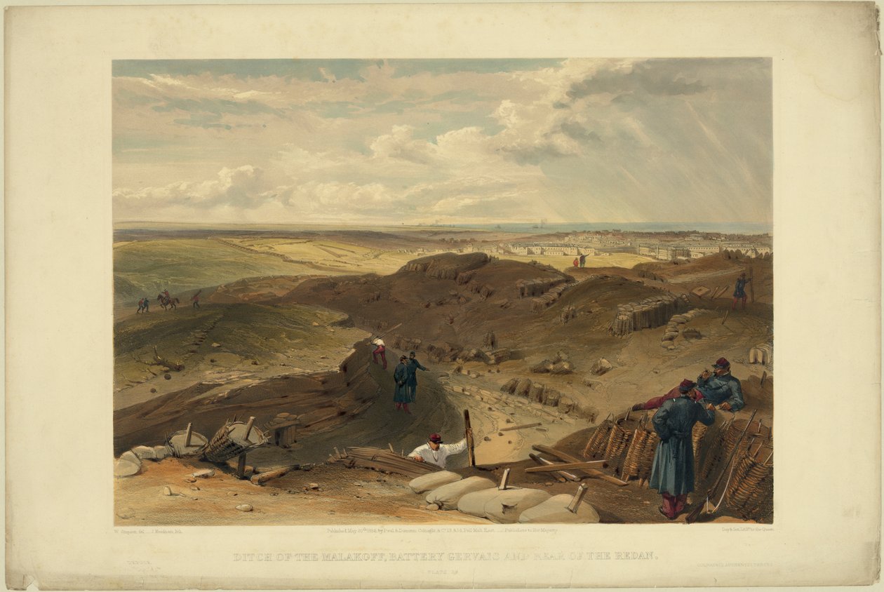 Malakoff-redut, batterigervais og bakre del av redan, 1855 av William Crimea Simpson
