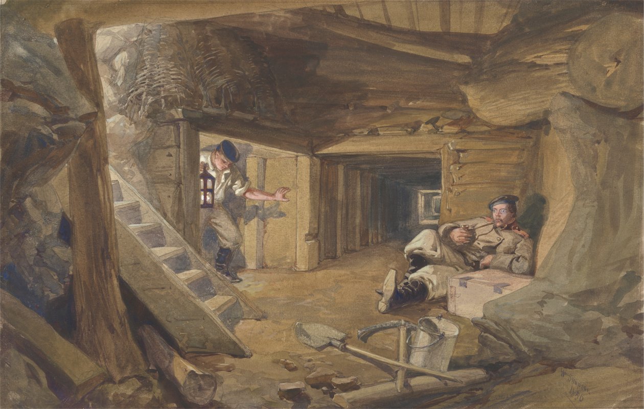 Gruve i Bastion du Mat, Sebastopol, Krim av William Simpson