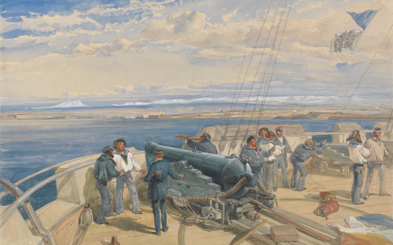 Sebastopol, skissert fra dekket til HMS Sidon, februar 1855 av William Simpson