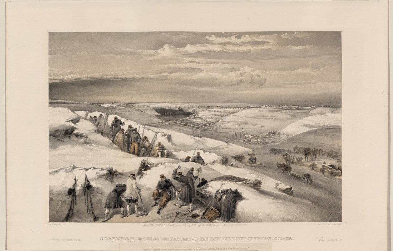 Sevastopol fra batteriet med 26 kanoner, 1855 av William Crimea Simpson