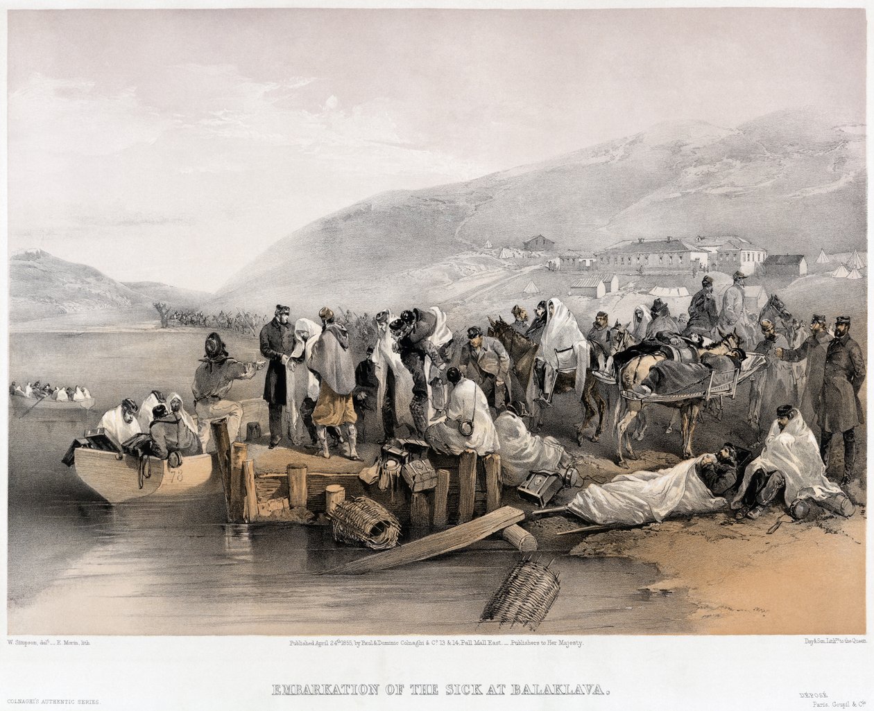 Ombordstigningen av de syke ved Balaklava, 1855 av William Crimea Simpson