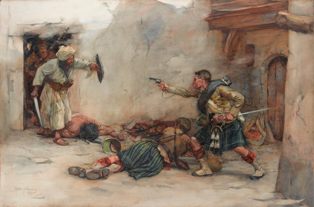 Trommeslager James Roddick fra 92nd Gordon Highlanders, forsvarer løytnant Menzies under hånd-til-hånd-kamp i Kandahar av William Skeoch Cumming