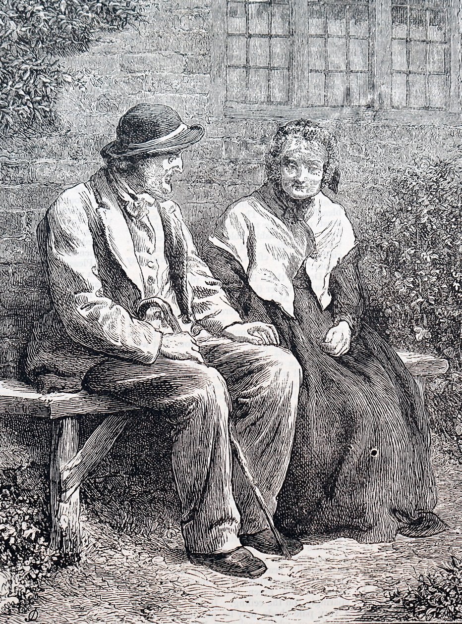 Et eldre ektepar. Av William Small (1843-1929), en engelsk illustratør. 1880 (gravering) av William Small