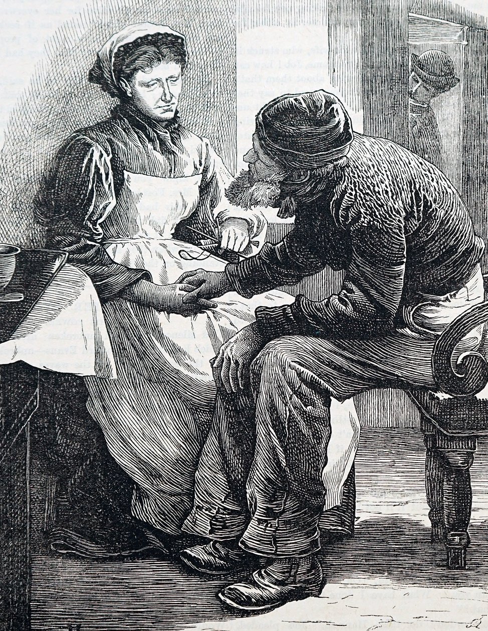Et eldre ektepar. Av William Small (1843-1929), en engelsk illustratør. 1880 (gravering) av William Small