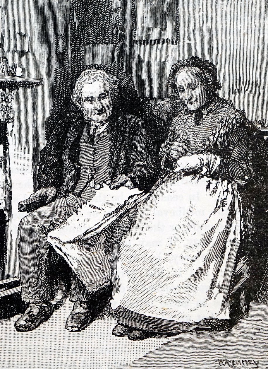 Et eldre ektepar. Av William Small (1843-1929), en engelsk illustratør. 1880 (gravering) av William Small