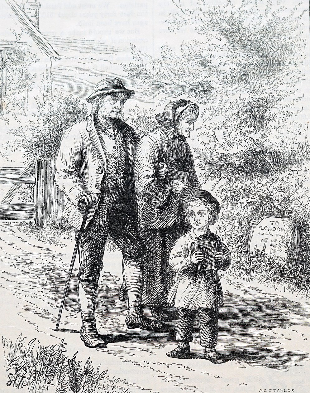 Et eldre ektepar og deres barnebarn. Av William Small (1843-1929), en engelsk illustratør. 1880 (gravering) av William Small