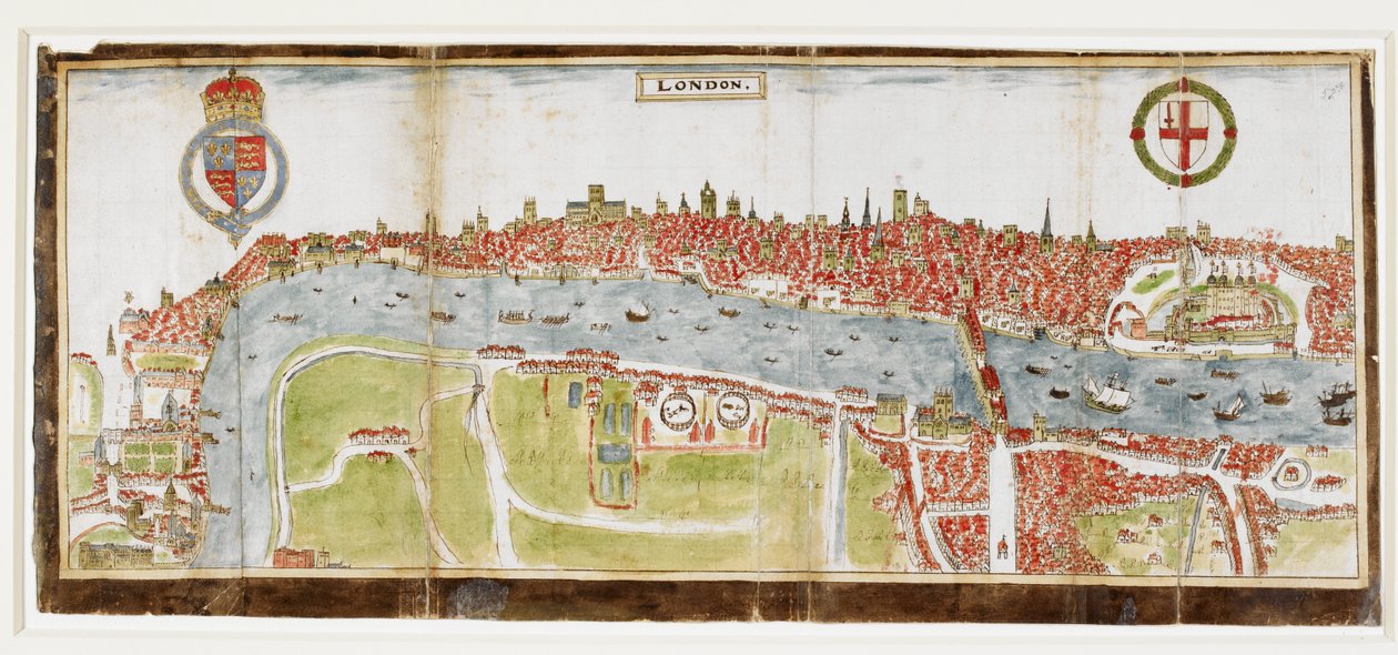 Sloane 2596, f.52 Utsikt over London fra sør, som viser Themsen, London Bridge og Tower av William Smith