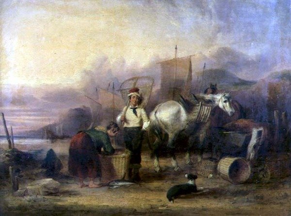 Fiskerfolk på stranden av William Snr. Shayer