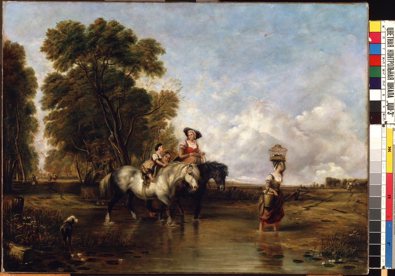 Ford kryssing (Gjennom et vadested). Maleri av William I Shayer (1788-1879). Olje på lerret, 94,5 x 127,5 cm. Engelsk skole fra 1800-tallet. Statens M.K. Ciurlionis kunstmuseum, Kaunas (Litauen). av William Snr. Shayer