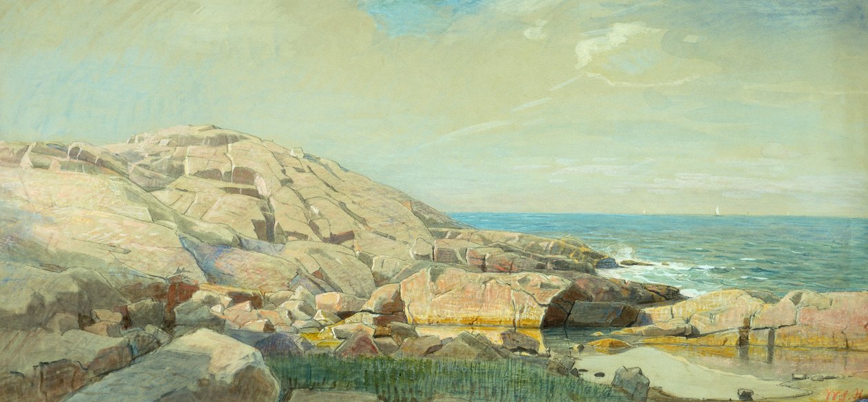 Maine Coast ved solnedgang (blandet media på papir) av William Stanley Haseltine