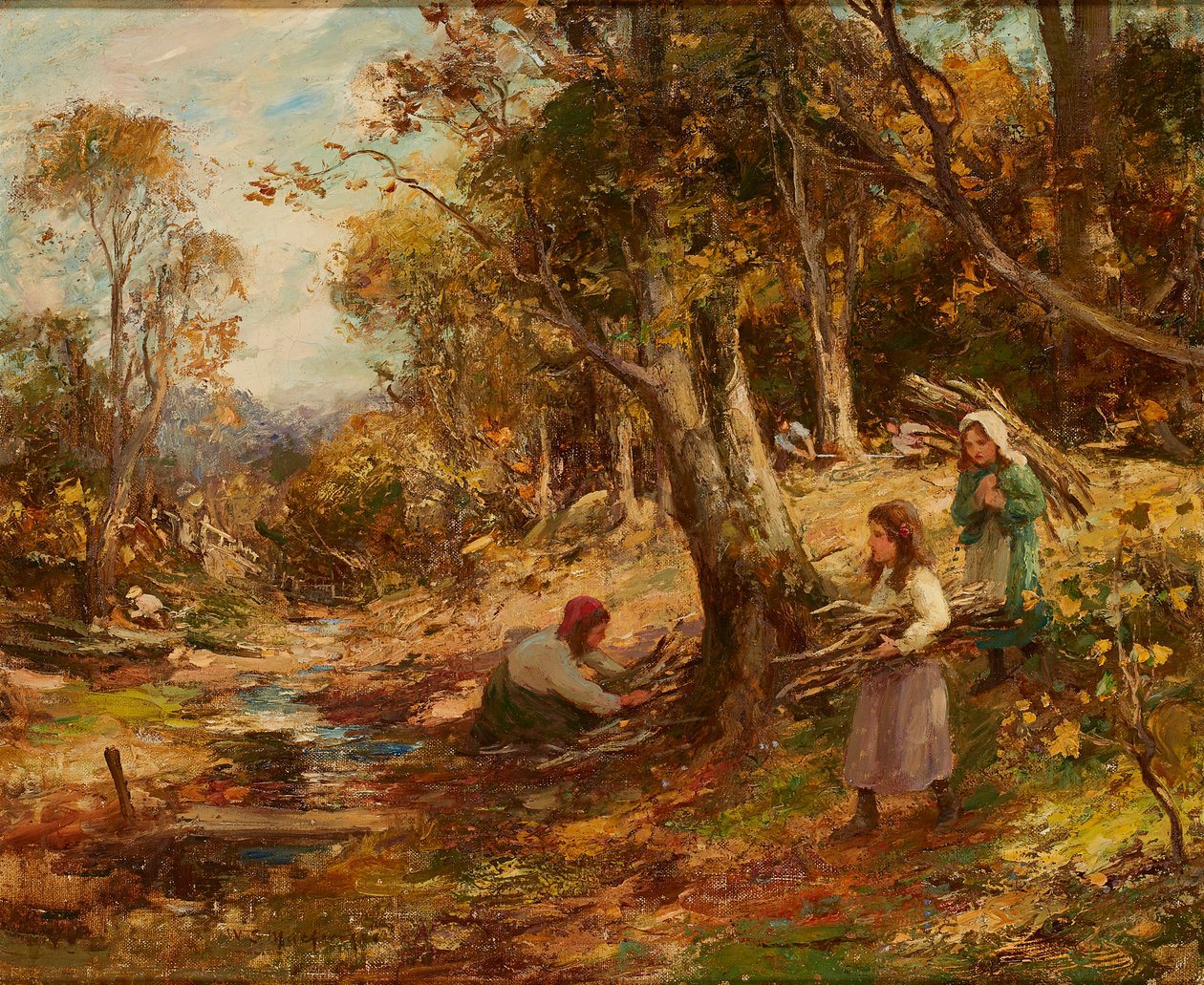 Å samle ved (olje på lerret) av William Stewart MacGeorge