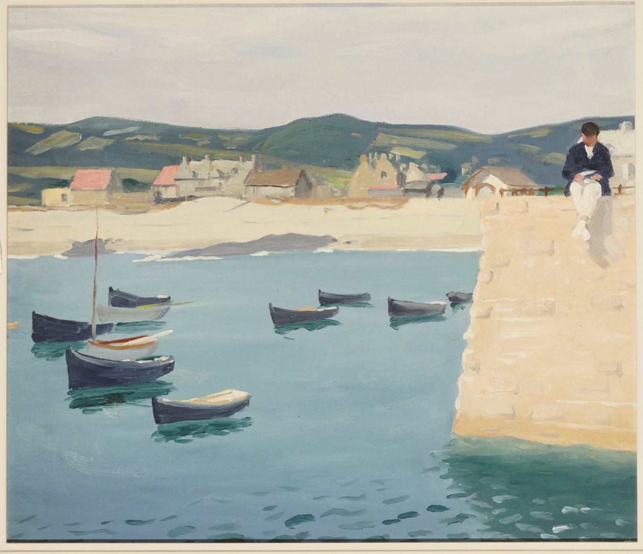 Gutt som leser på en havnekant av William Strang