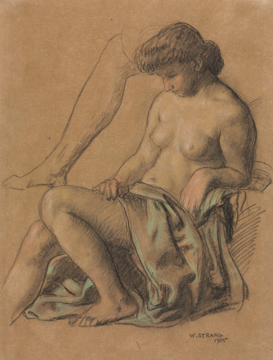 Drapert figur sittende av William Strang